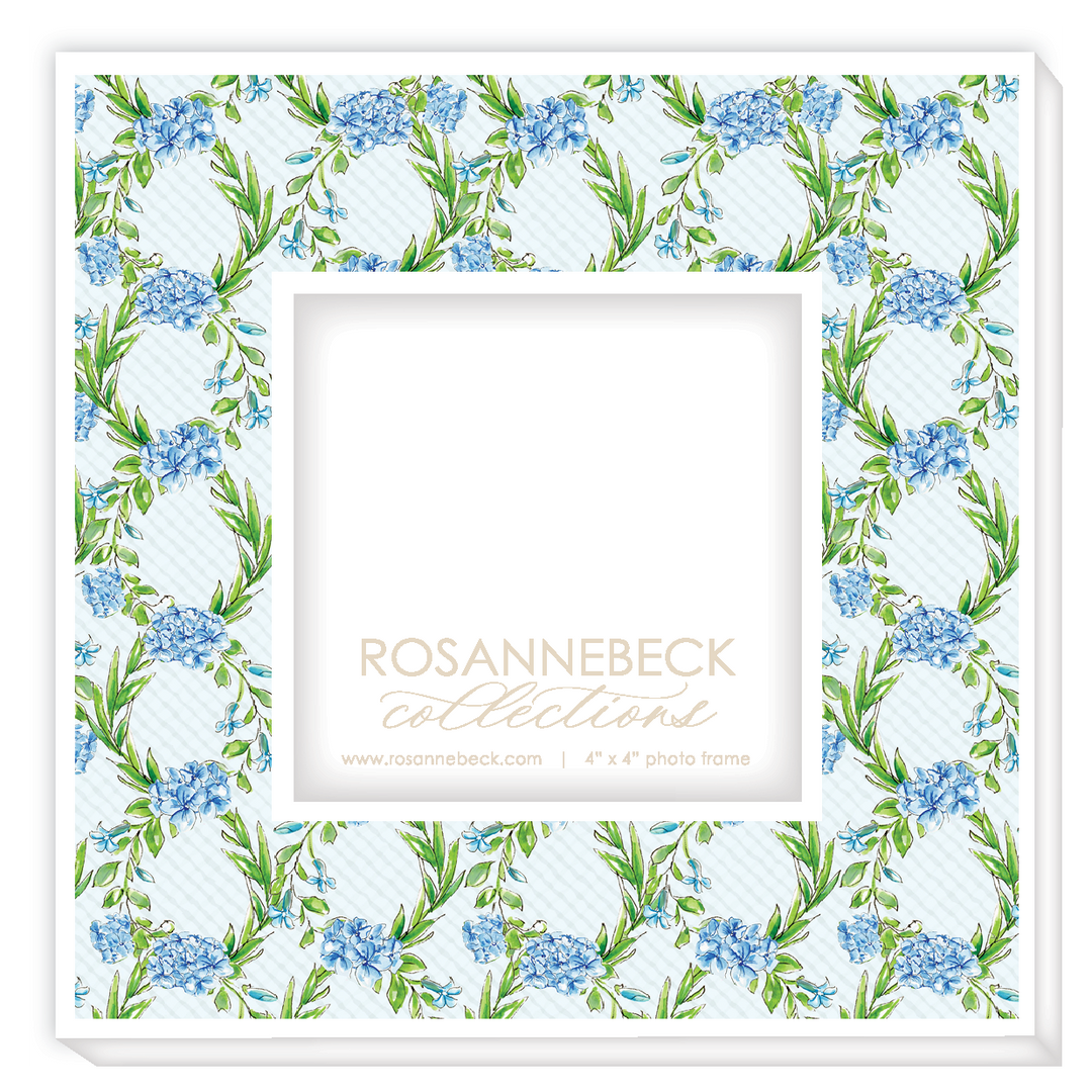 Frame 4x4 - White Handpainted Garden Party Blue Hydrangea