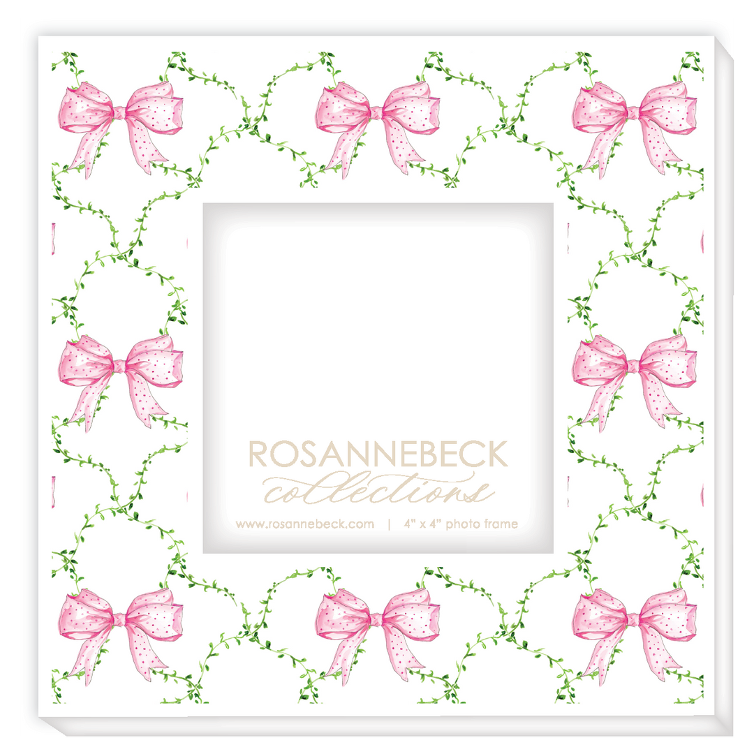 Frame 4x4 - White Handpainted Baby Light Pink Bows