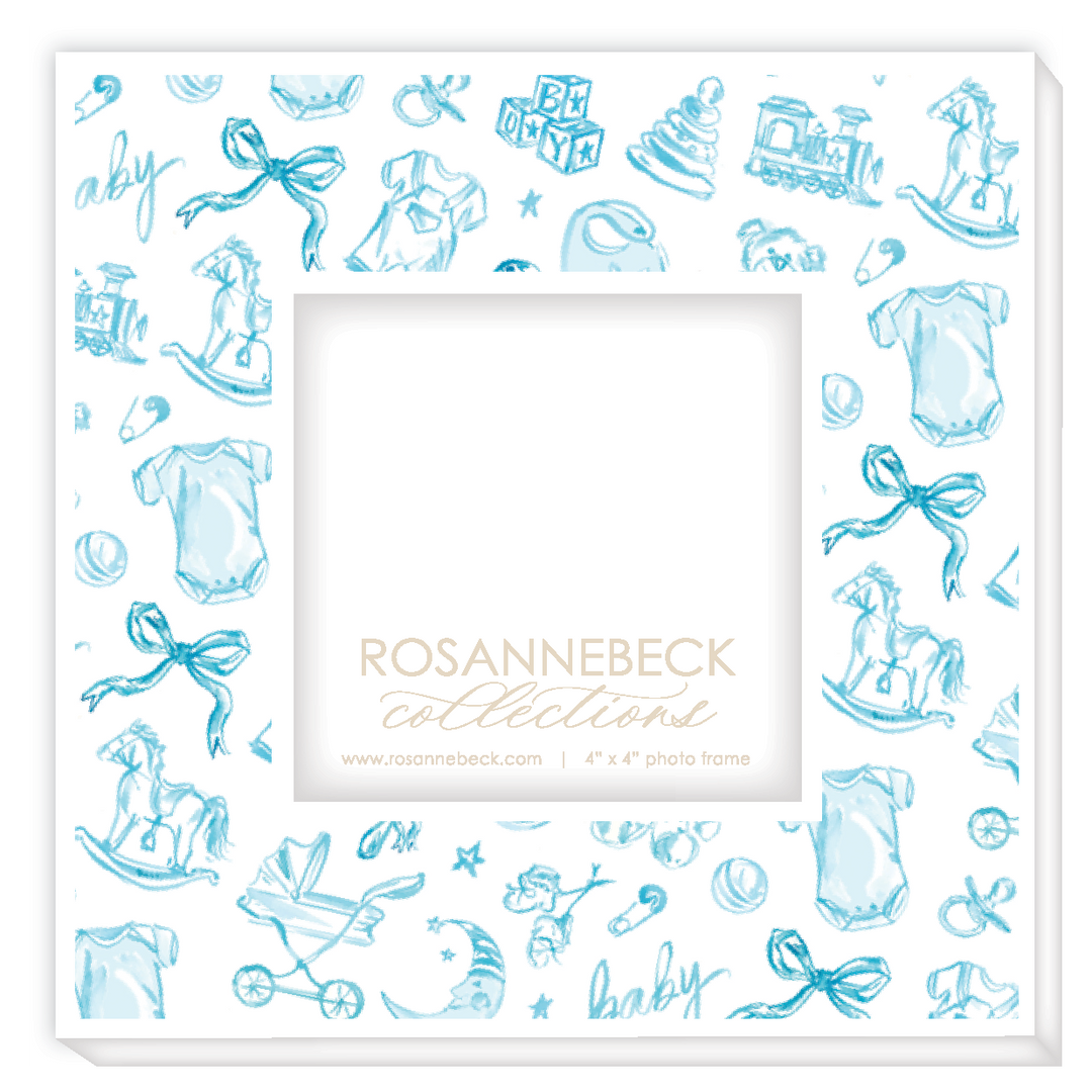 Frame 4x4 - White Handpainted Baby Toile Pattern Blue