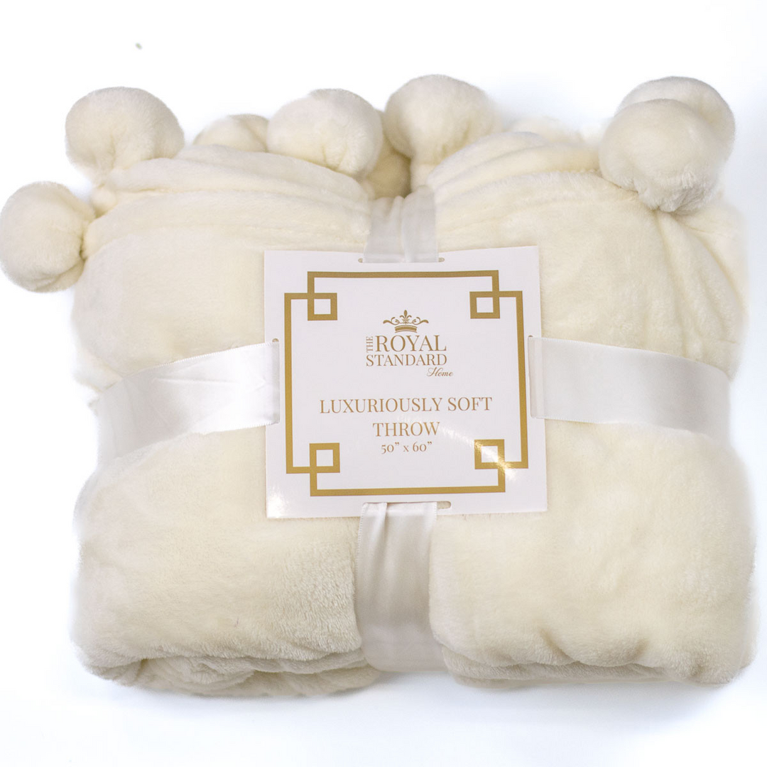Cozy Pom Pom Throw - Soft White