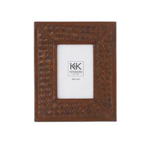 11 Inch Tan Leather Basket Weave Photo Frame (4x6)