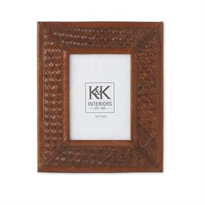 12 Inch Tan Leather Basket Weave Photo Frame (5x7)