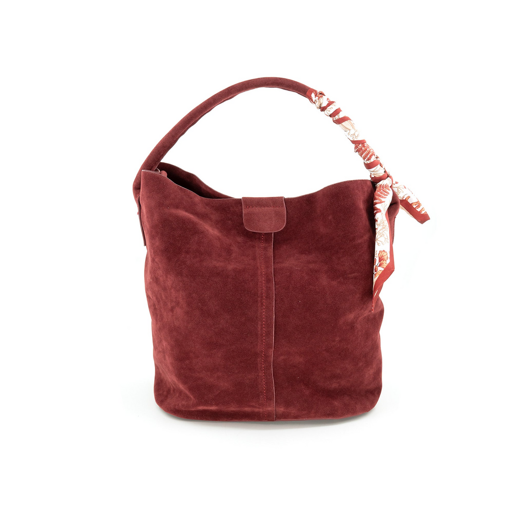 Suede Bucket Bag - Burgundy