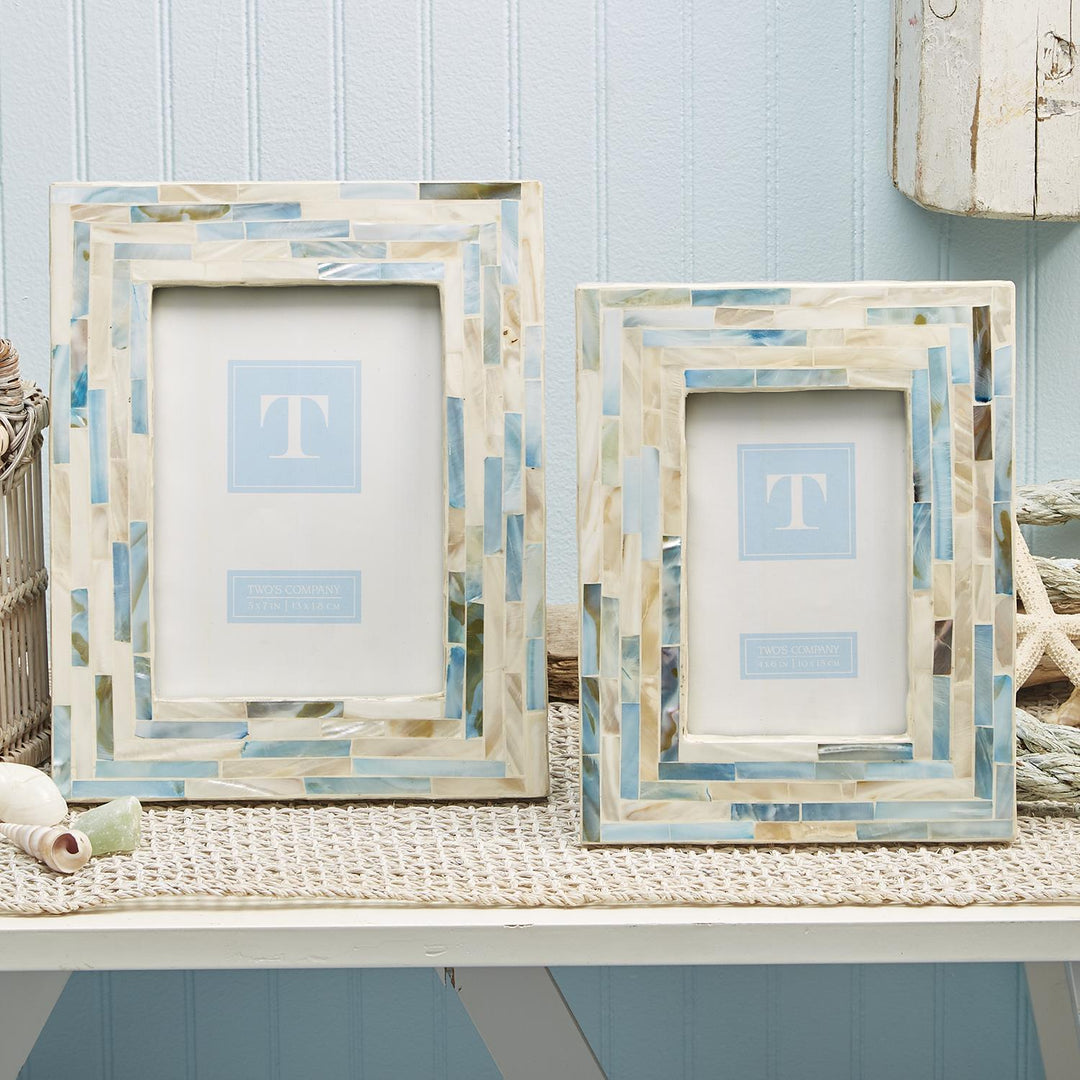 Blue and White Mother of Pearl Tile Photo Frames (5X7)