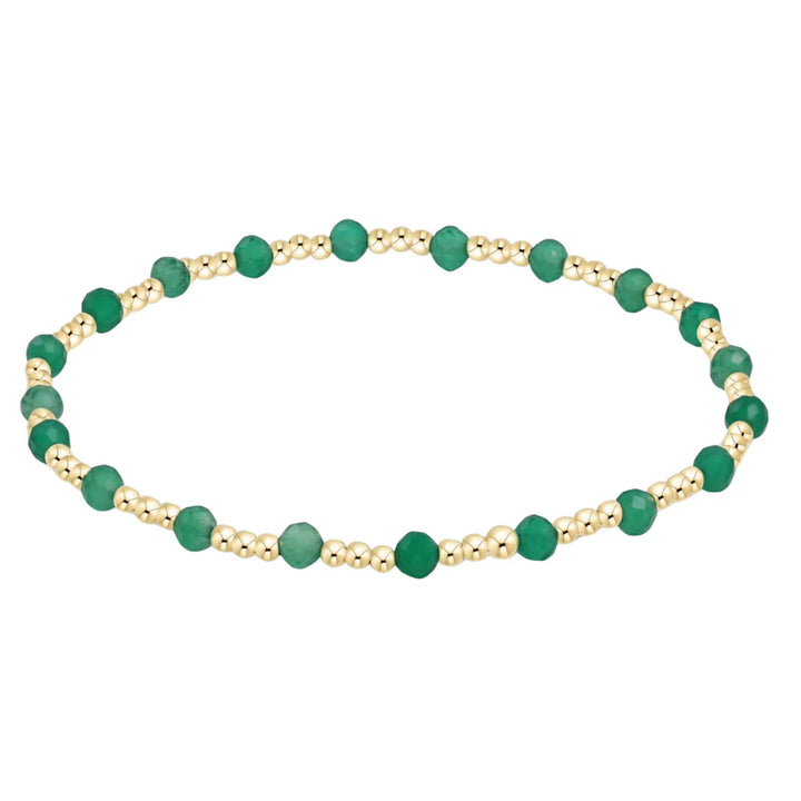 Gemstone Gold Sincerity Pattern 3mm Bead Bracelet - Green Onyx