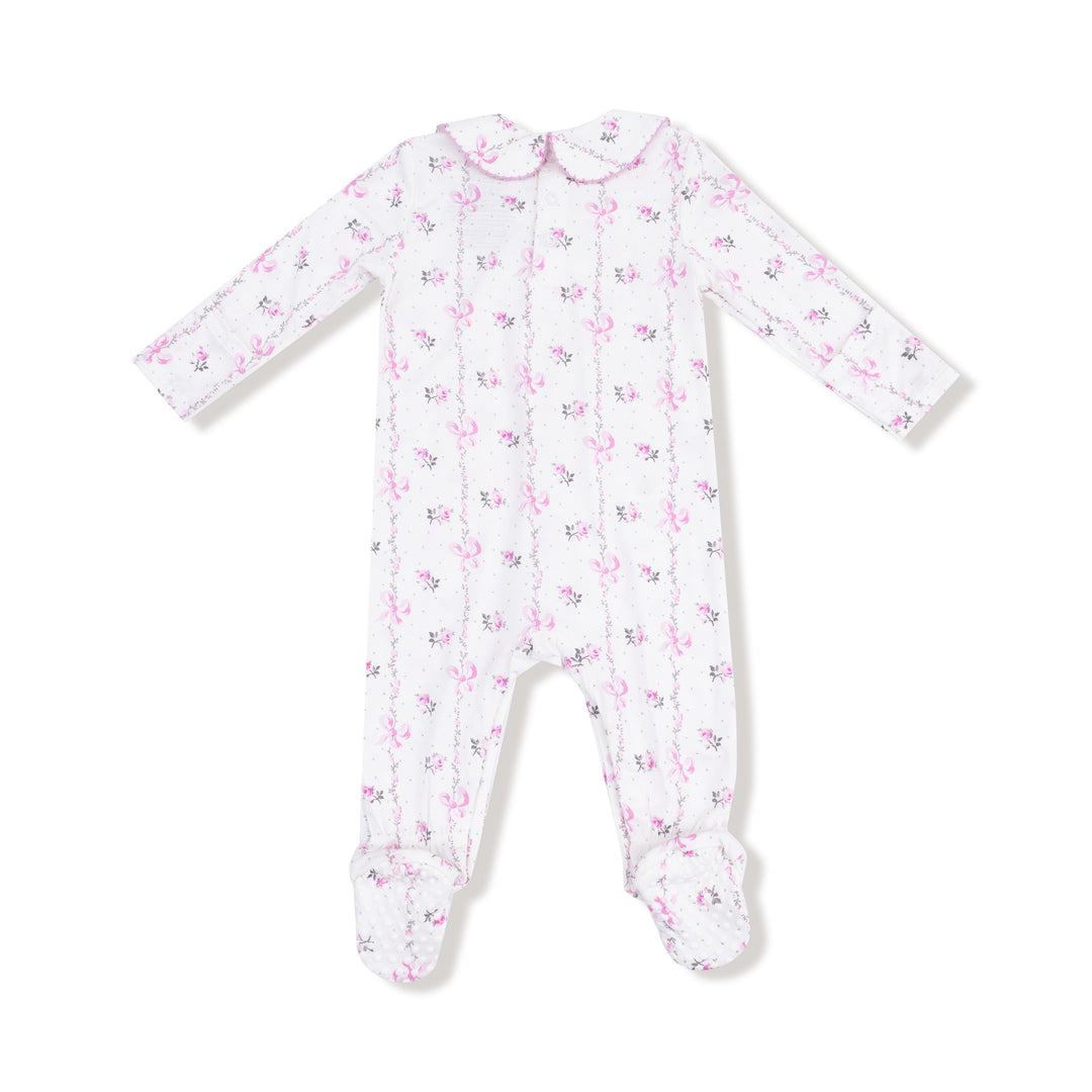 Dainty Buds And Bows Stripe Smocked Peter Pan Snap Footie