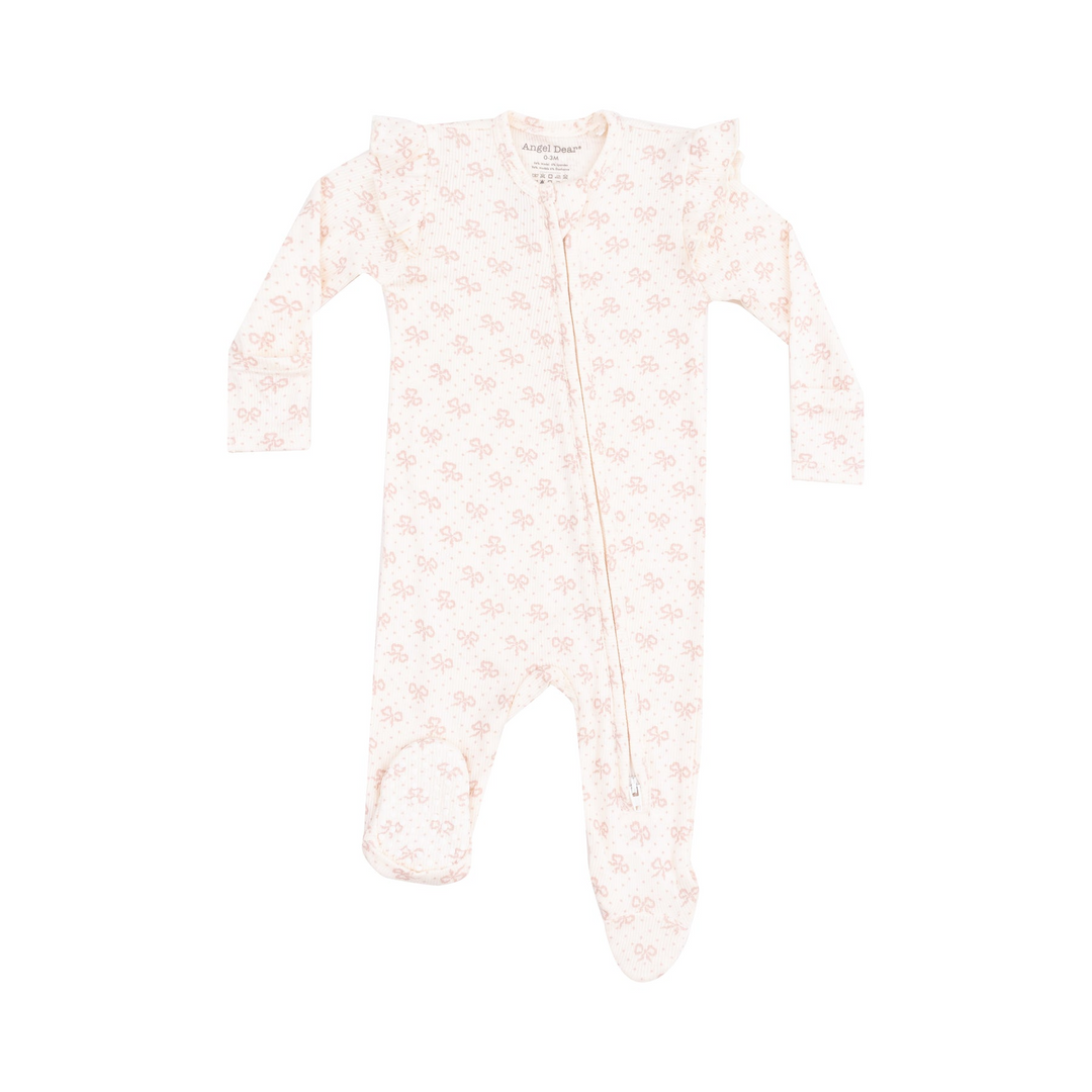 Vintage Mini Bows 2 Way Ruffle Sleeve Zipper Footie