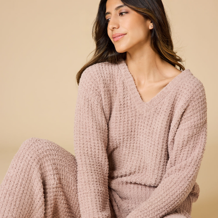 Waffle Marshmallow V-Neck with Long Pant - Coco (Small)