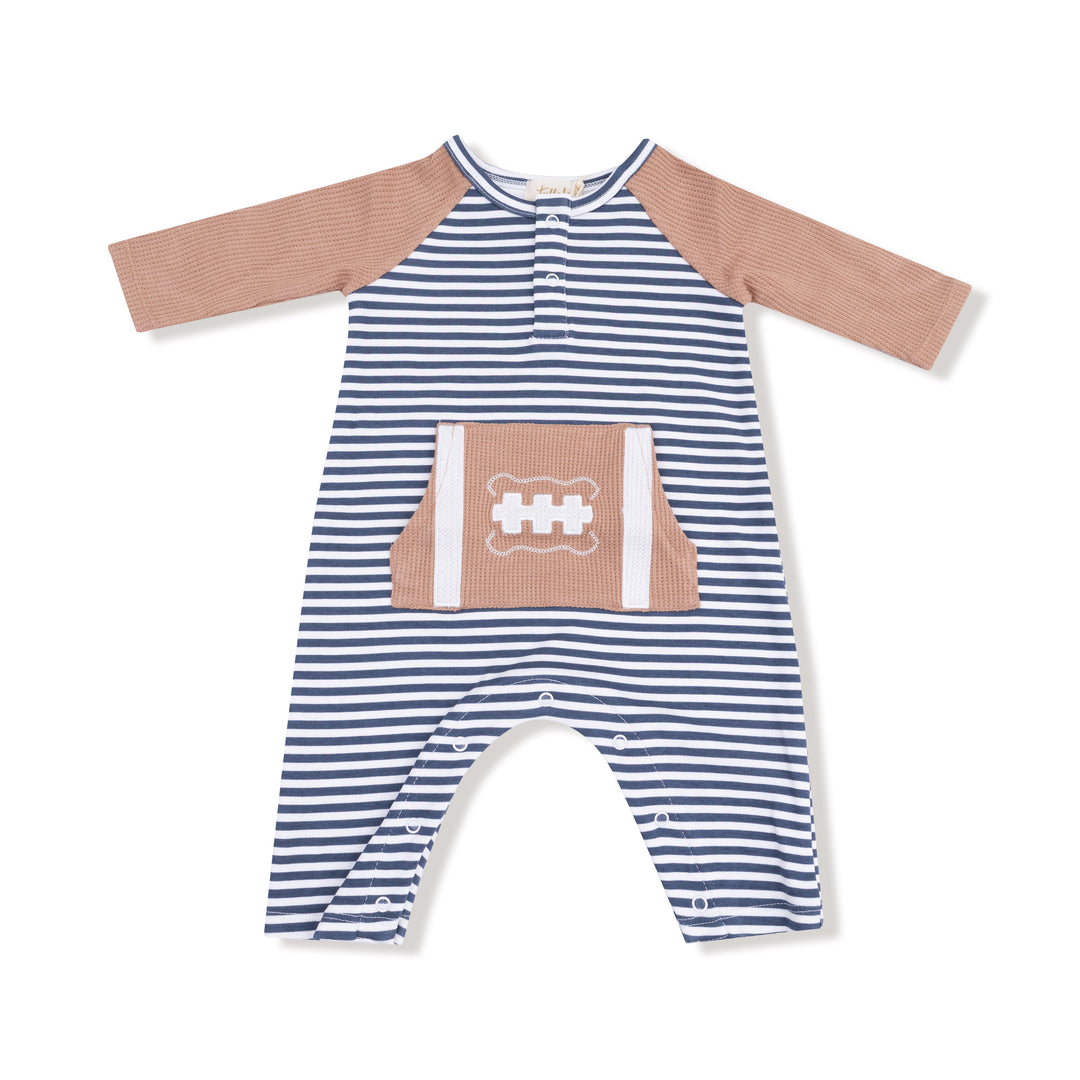 Stripes with Football Raglan Henley Romper