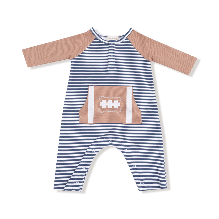 Stripes with Football Raglan Henley Romper