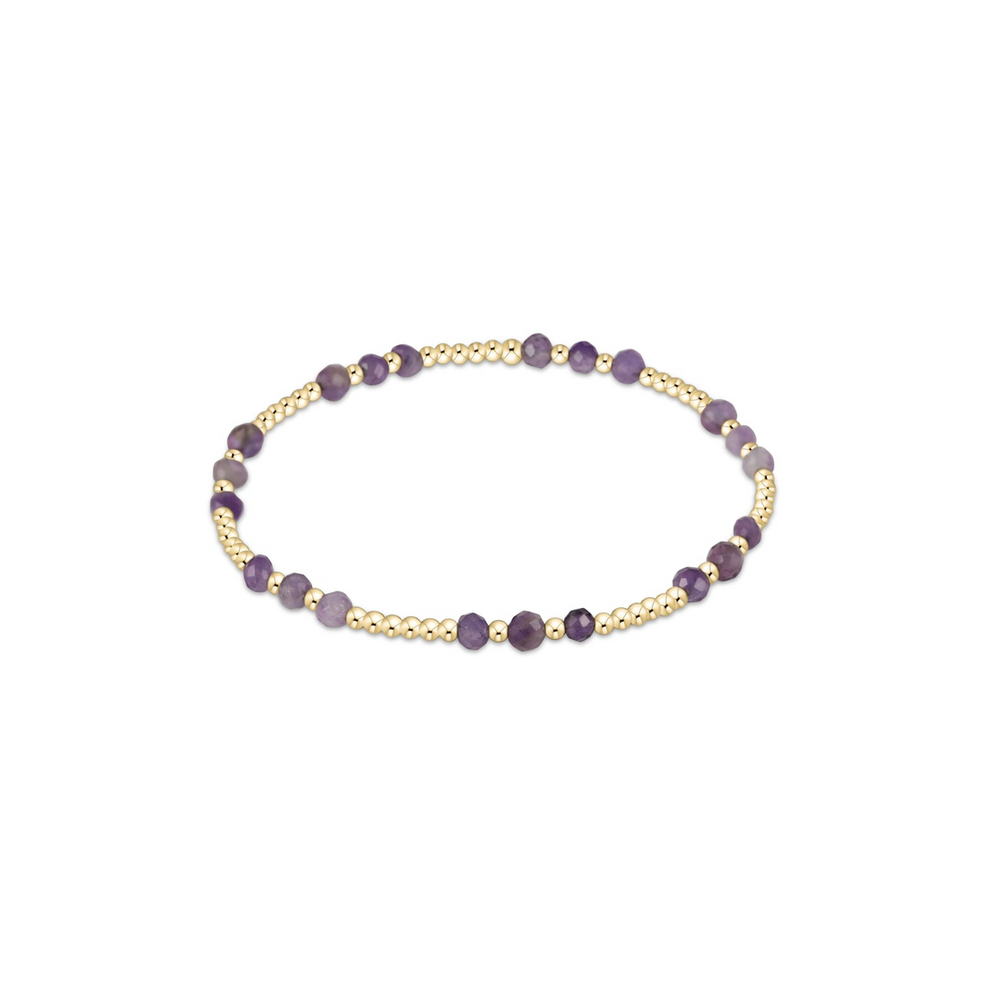 Gemstone Gold Joy Pattern 3mm Bead Bracelet - Amethyst