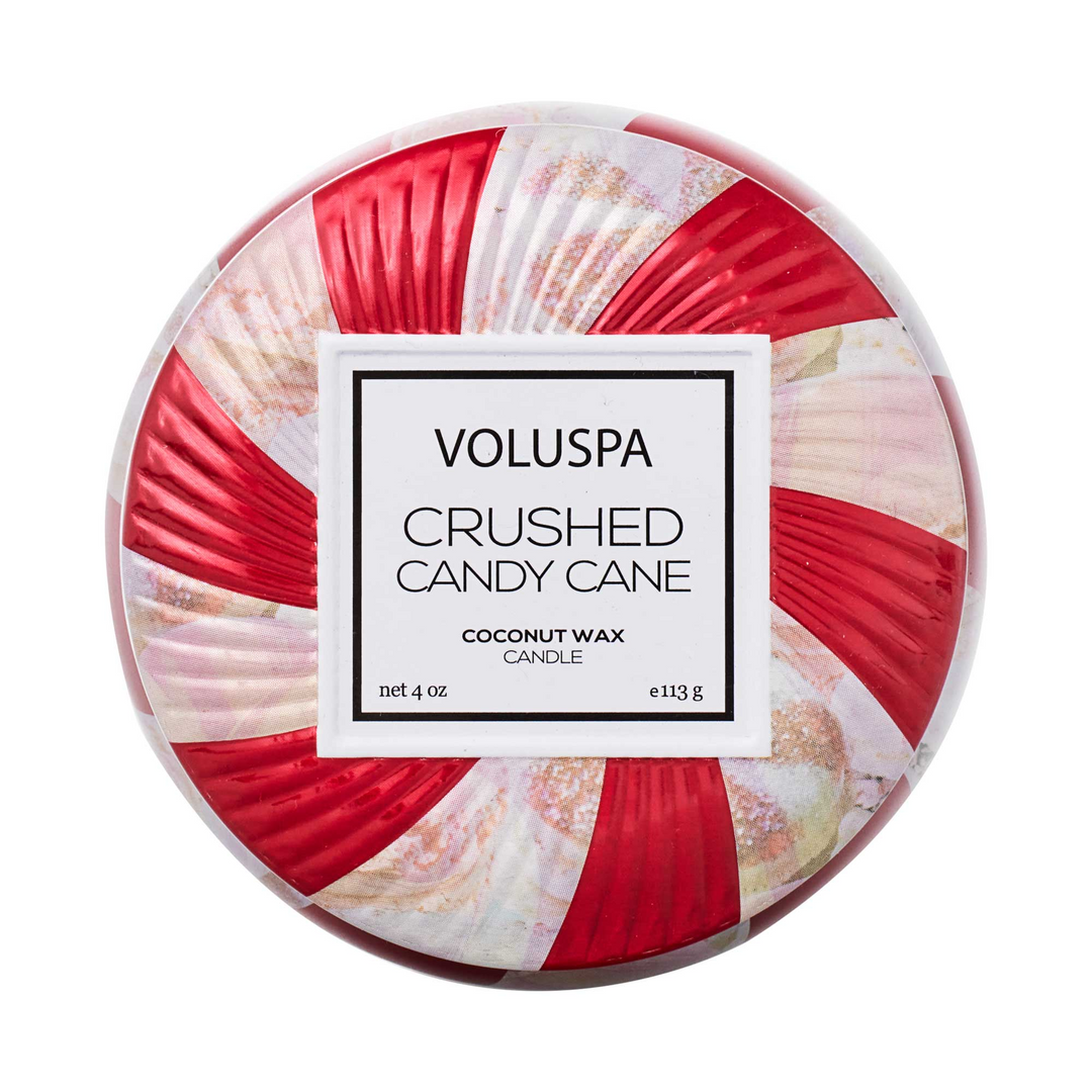 Crushed Candy Cane - 4 Oz Mini Decorative Tin Candle
