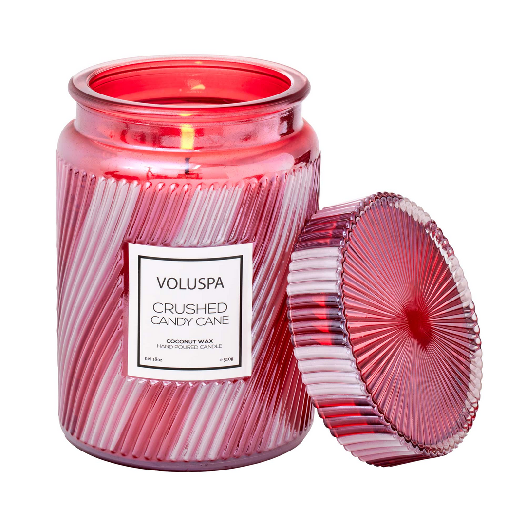 Crushed Candy Cane - Large Embossed Glass Candle With Lid