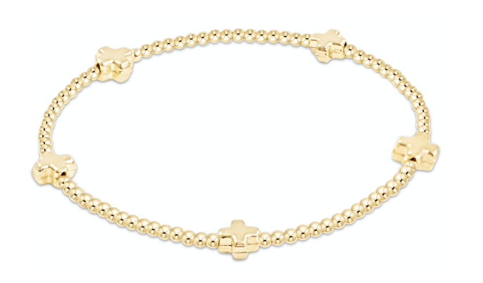 egirl Signature Cross Small Gold Pattern 2mm Bead Bracelet - Gold