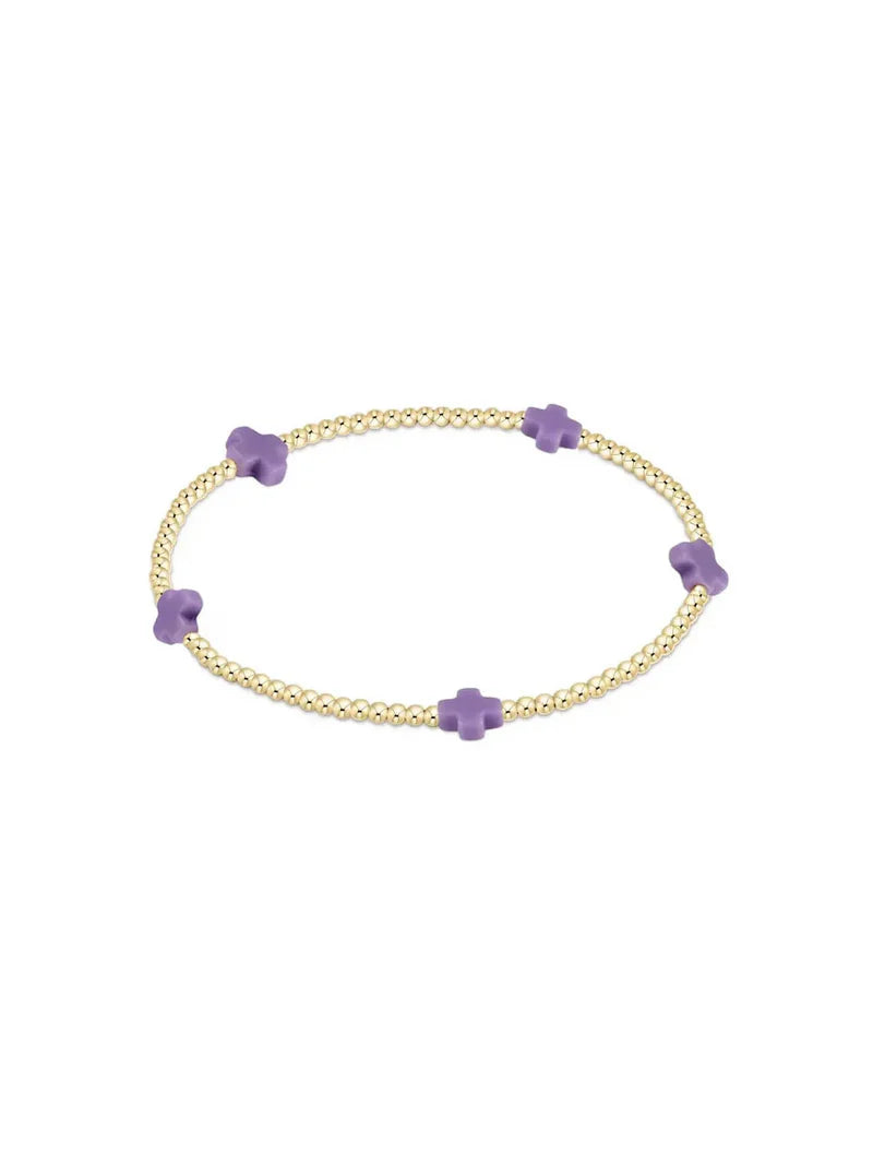 Signature Cross Small Gold Pattern 2mm Bead Bracelet - Purple