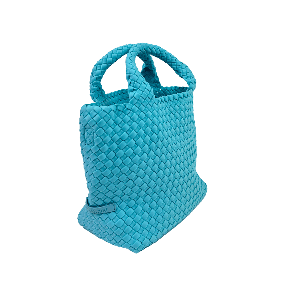 Lucy Small Woven Neoprene Tote Aqua The Pink Pear