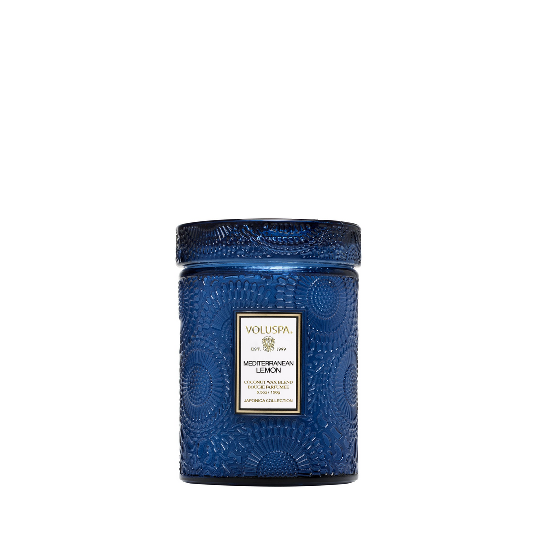 Mediterranean Lemon - 5.5 Oz Embossed Glass Jar Candle With Lid