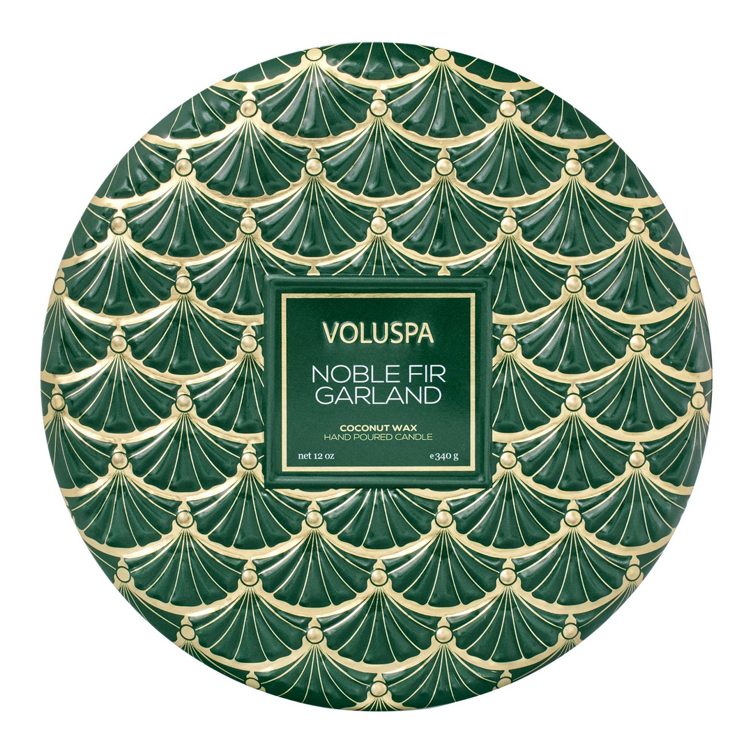 Noble Fir Garland - 3 Wick Candle In Decorative Tin