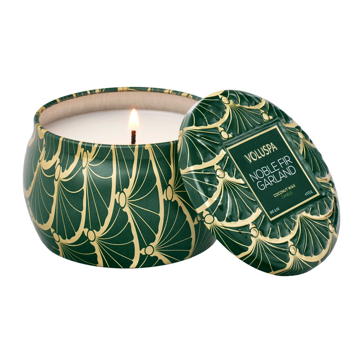 Noble Fir Garland - 4 Oz Mini Decorative Tin Candle