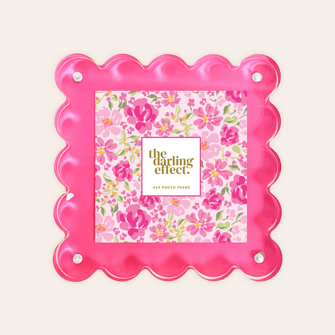 Square Scalloped Acrylic Frame - Hot Pink