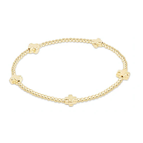 Signature Cross Small Gold Pattern 2mm Bead Bracelet - Gold