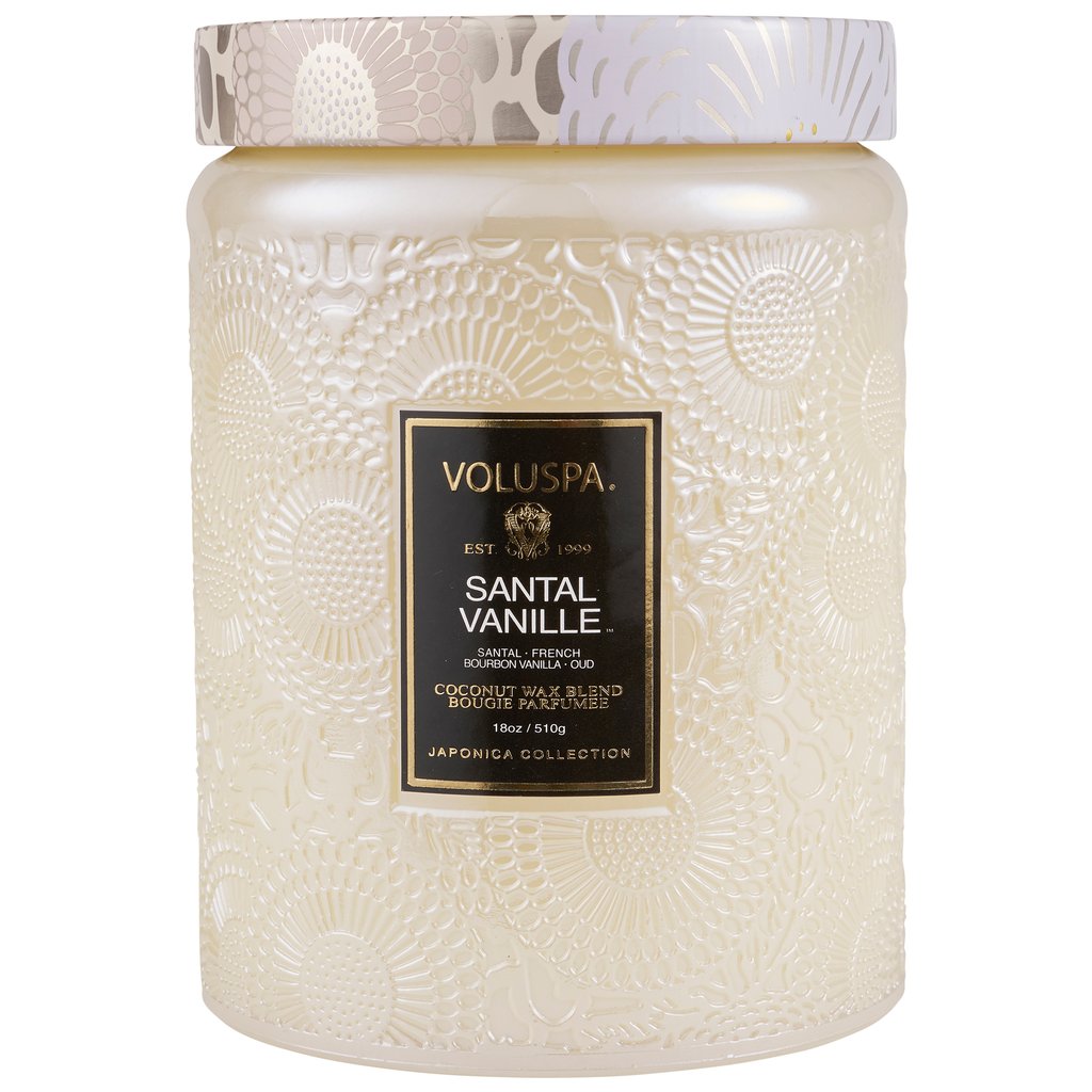 Santal Vanille - Large Embossed Glass Candle With Lid