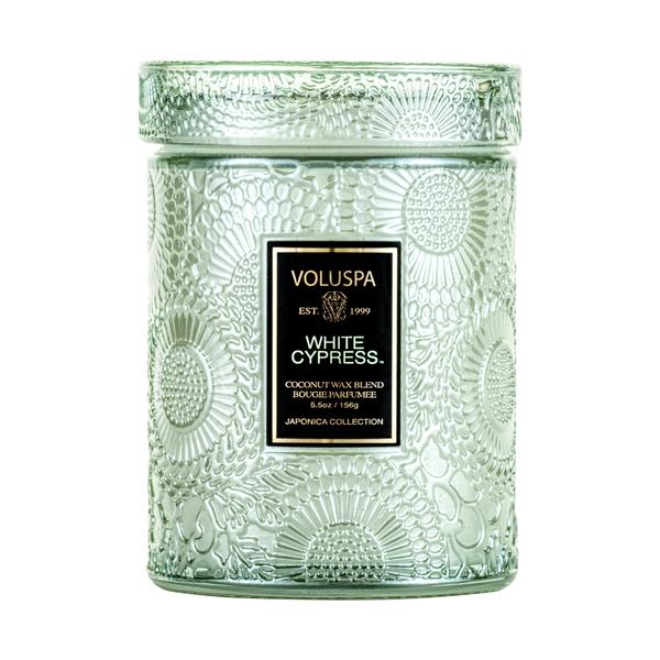 White Cypress - 5.5 Oz Embossed Glass Jar Candle With Lid