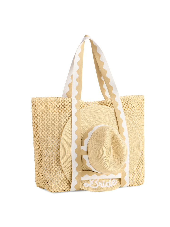 "Bride" Hat and Tote Set - Natural