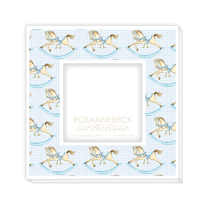 Frame 4x4 - White Handpainted Blue Rocking Horses