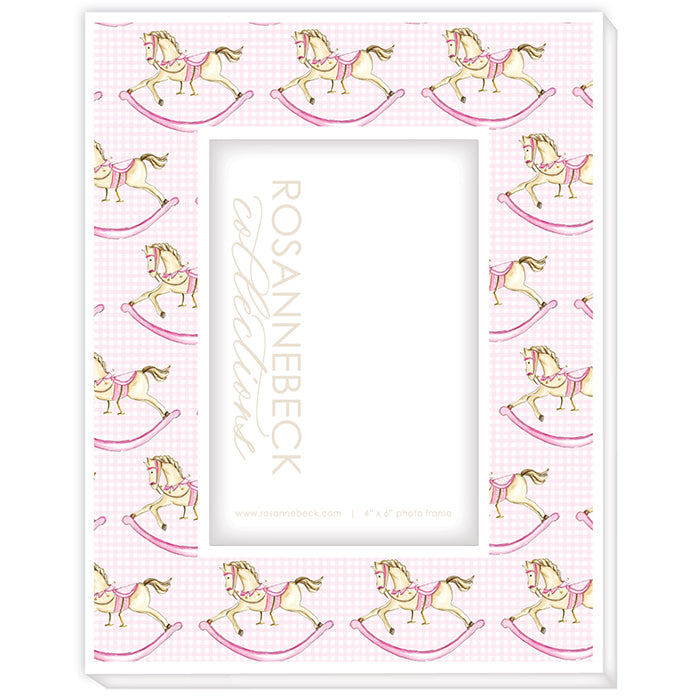 Frame 4x6 - White Handpainted Pink Rocking Horses
