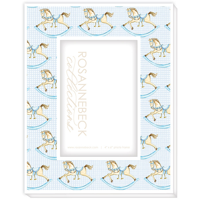 Frame 4x6 - White Handpainted Blue Rocking Horses