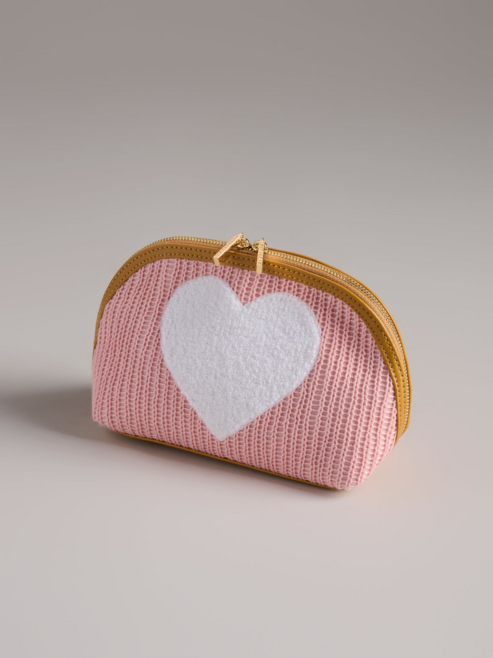 Heart Knit Zip Pouch - Blush
