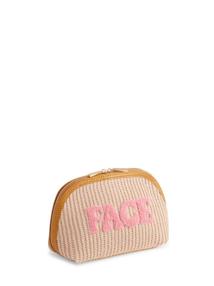 "Face" Knit Zip Pouch - Toast
