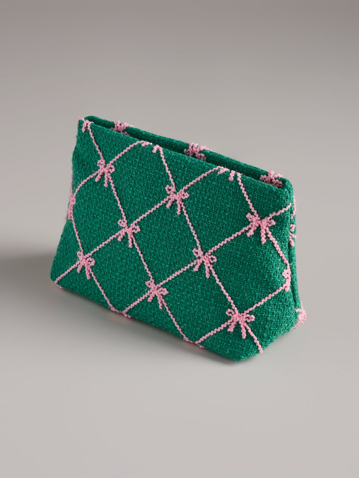 Tinsel Bow Zip Pouch - Green