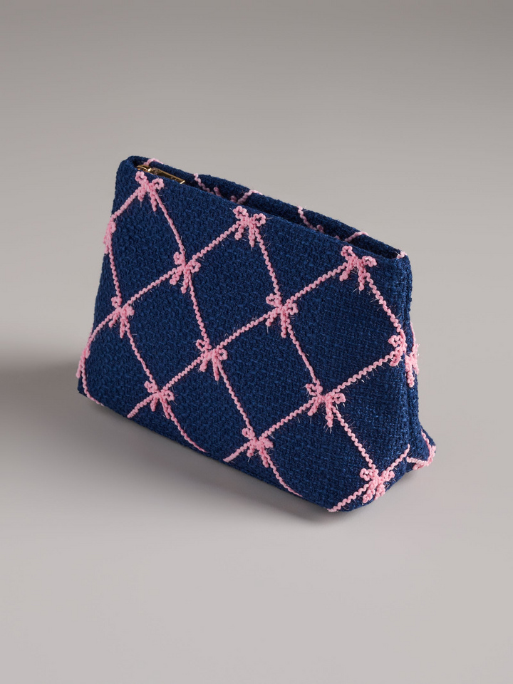 Tinsel Bow Zip Pouch - Navy
