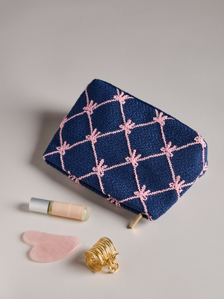 Tinsel Bow Zip Pouch - Navy