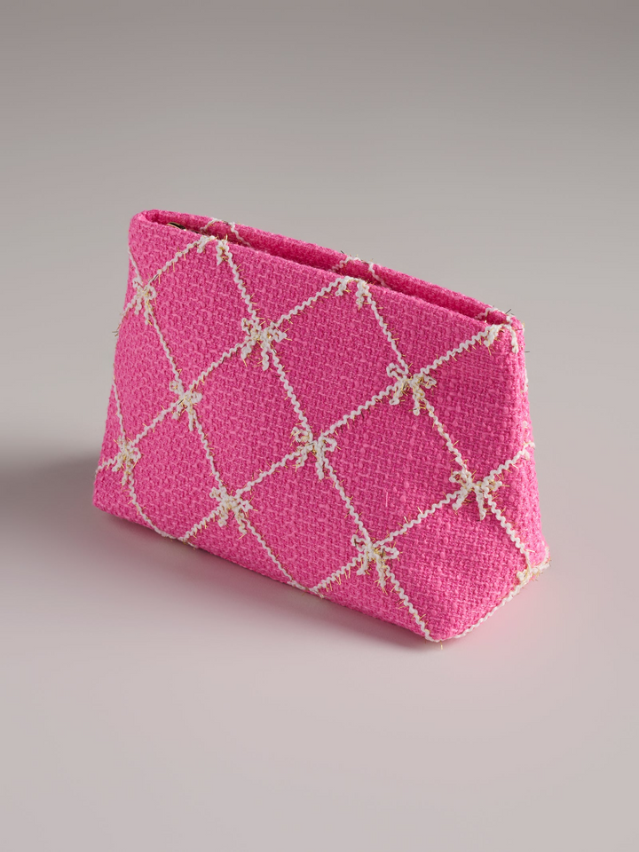 Tinsel Bow Zip Pouch - Pink