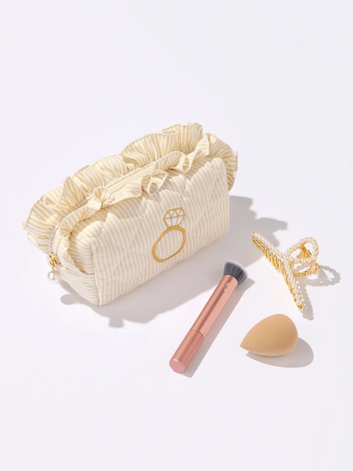 Ruffle Bling Small Zip Pouch - Beige