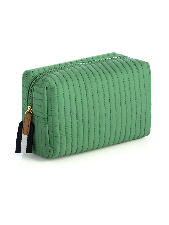 Ezra Quilted Nylon Large Boxy Cosmetic Pouch - Green