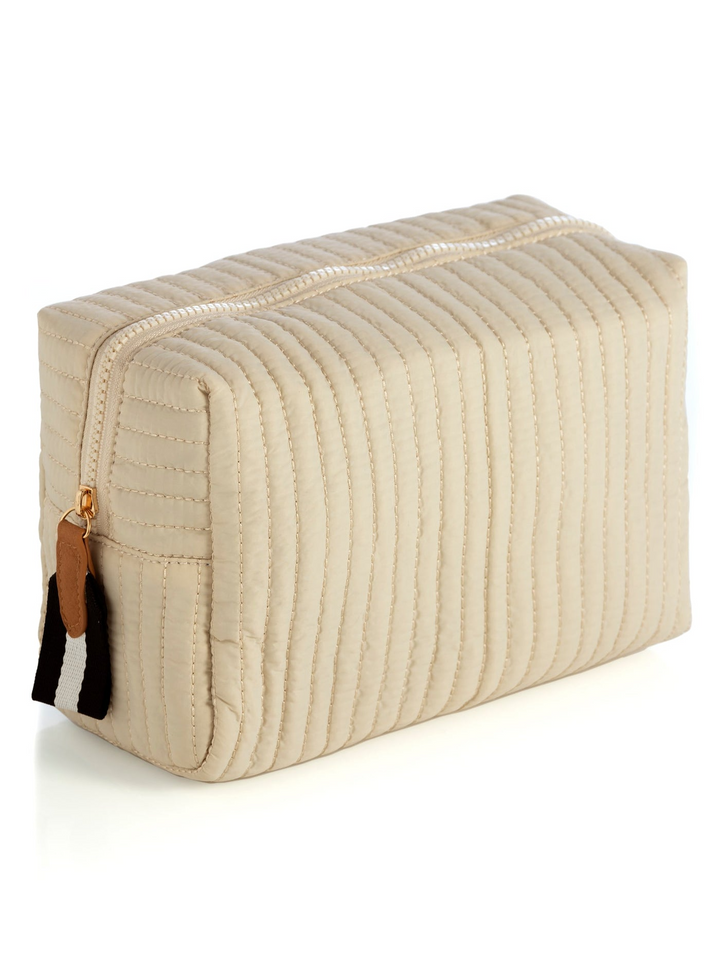Ezra Quilted Nylon Large Boxy Cosmetic Pouch - Ivory