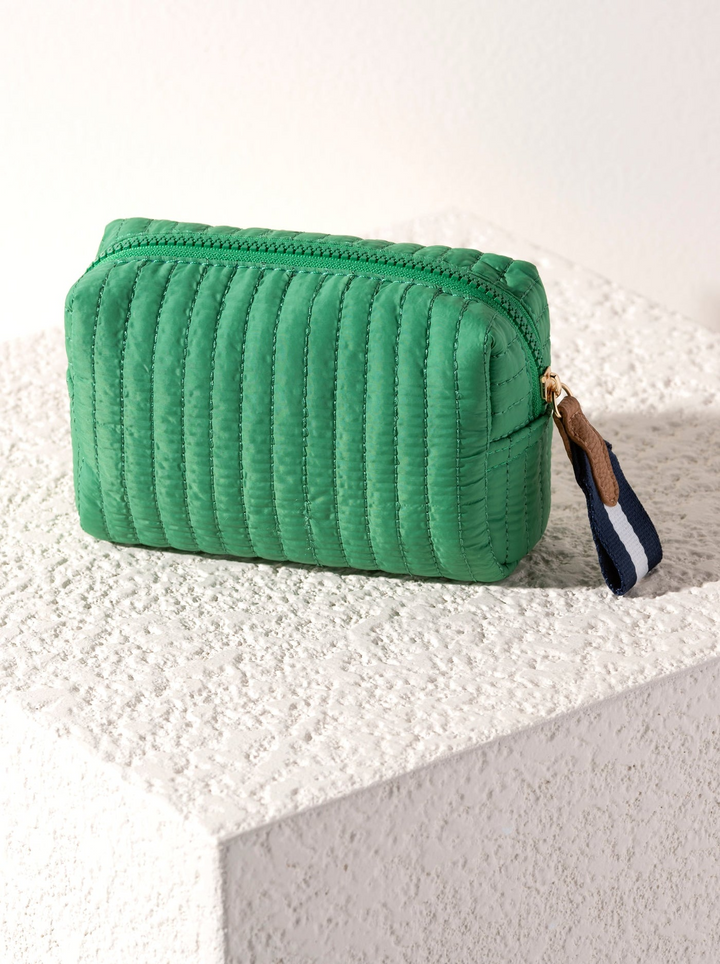 Ezra Quilted Nylon Small Boxy Cosmetic Pouch - Green