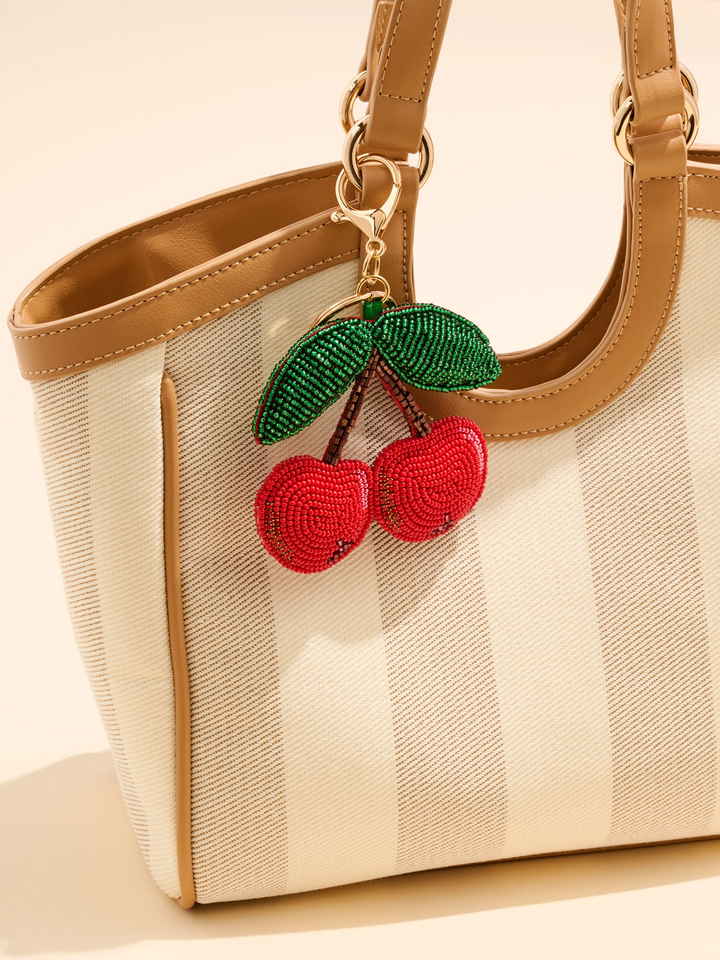 Cherries Beaded Bag Charm/Key Ring - Red