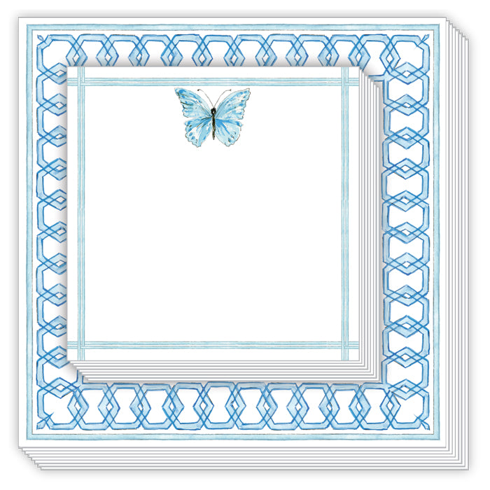 Notepad Duo - Handpainted Blue Geo Border with Blue Butterfly