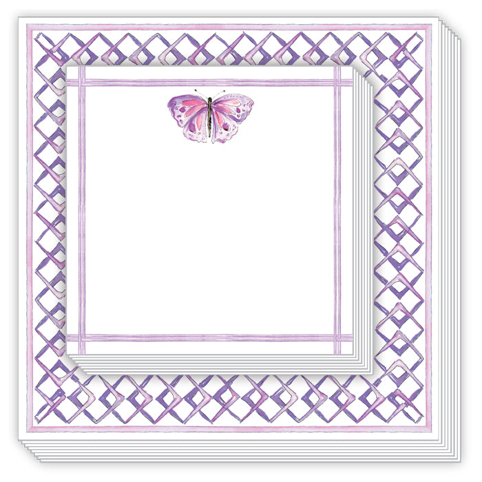 Notepad Duo - Handpainted Lavender Geo Border with Lavender Butterfly