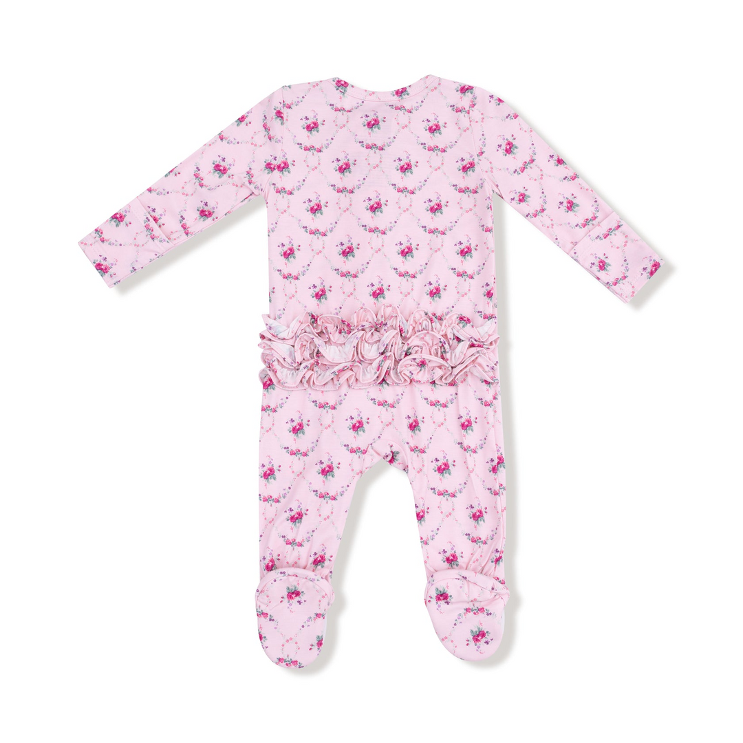 Rose Garden Trellis 2 Way Zipper Ruffle Back Footie
