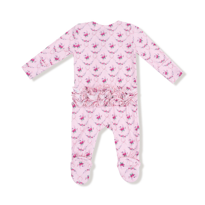 Rose Garden Trellis 2 Way Zipper Ruffle Back Footie
