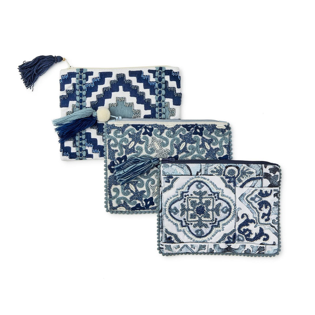 Embellished Tile Print Pouches