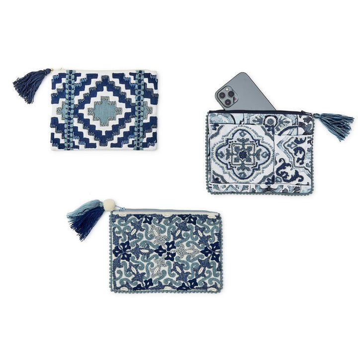 Embellished Tile Print Pouches