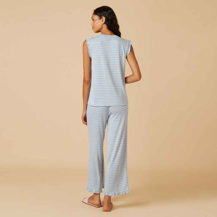 Dream Ruffle V-neck with Cropped Pant - Sky Blue Stripe (XS)