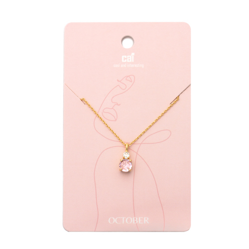 October - Gold Pink Duo Sparkling Birthstone Necklace